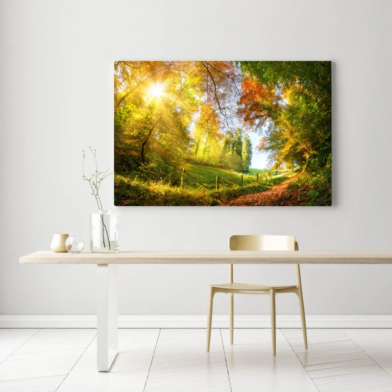 Obraz na płótnie złota jesienna ścieżka przez las – Wallissimo® Obraz na płótnie złota jesienna ścieżka przez las – Wallissimo®