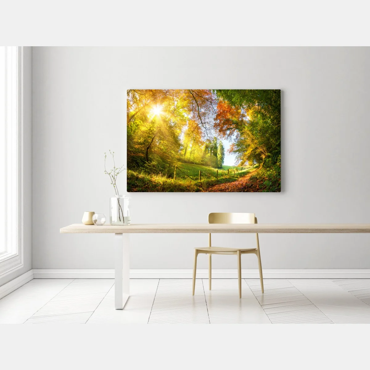 Obraz na płótnie złota jesienna ścieżka przez las – Wallissimo® Obraz na płótnie złota jesienna ścieżka przez las – Wallissimo®