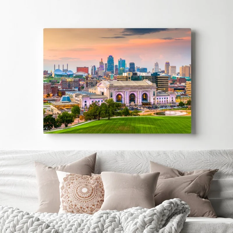 Obraz na płótnie Kansas City panorama o zmierzchu – Wallissimo® Obraz na płótnie Kansas City panorama o zmierzchu – Wallissimo®