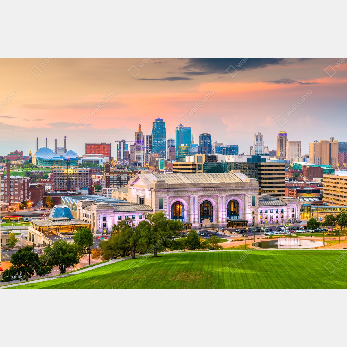 Obraz na płótnie Kansas City panorama o zmierzchu – Wallissimo® Obraz na płótnie Kansas City panorama o zmierzchu – Wallissimo®