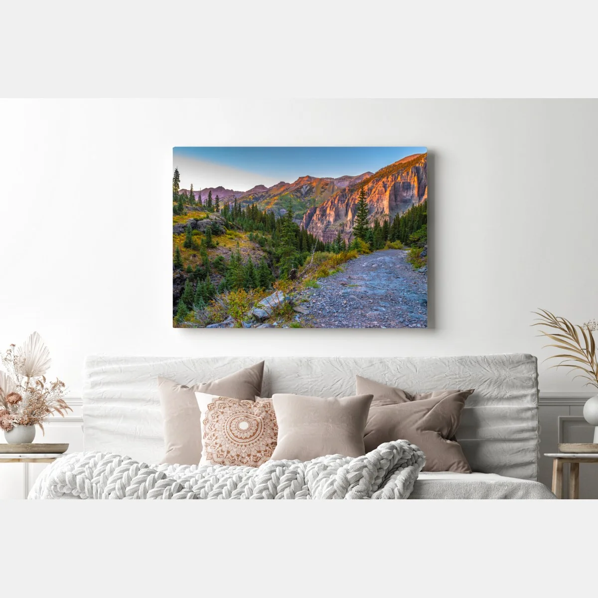 Obraz na płótnie alpejski szlak o zachodzie słońca – Wallissimo® Obraz na płótnie alpejski szlak o zachodzie słońca – Wallissimo®