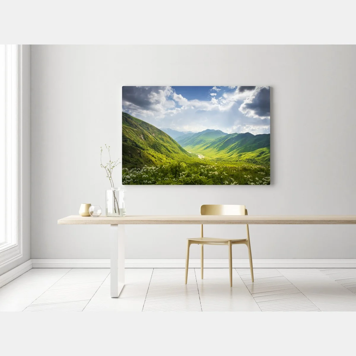 Obraz na płótnie bujna zielona dolina górska – Wallissimo® Obraz na płótnie bujna zielona dolina górska – Wallissimo®