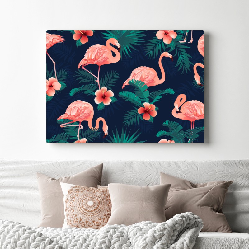 Obraz na płótnie tropikalny różowy wzór z flamingami – Wallissimo® Obraz na płótnie tropikalny różowy wzór z flamingami – Wallissimo®