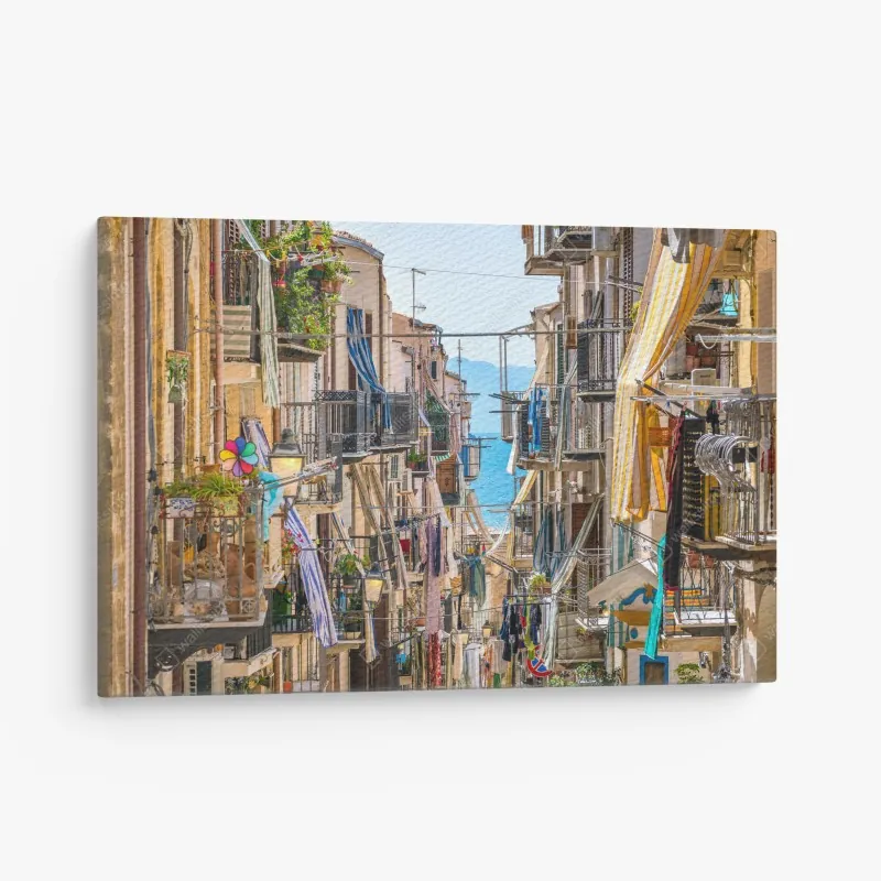 Obraz na płótnie słoneczna uliczka nad morzem z widokiem na zatokę