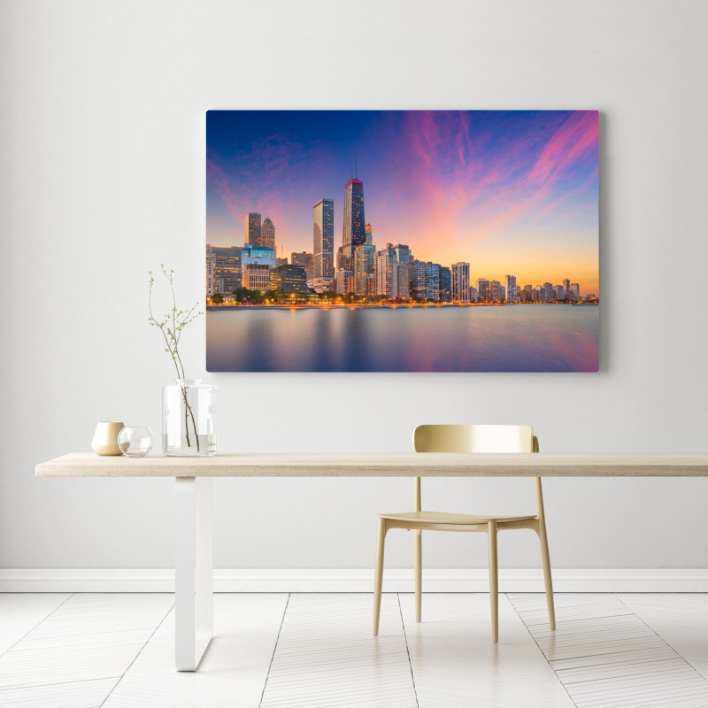 Obraz na płótnie panorama Chicago o zmierzchu – Wallissimo® Obraz na płótnie panorama Chicago o zmierzchu – Wallissimo®