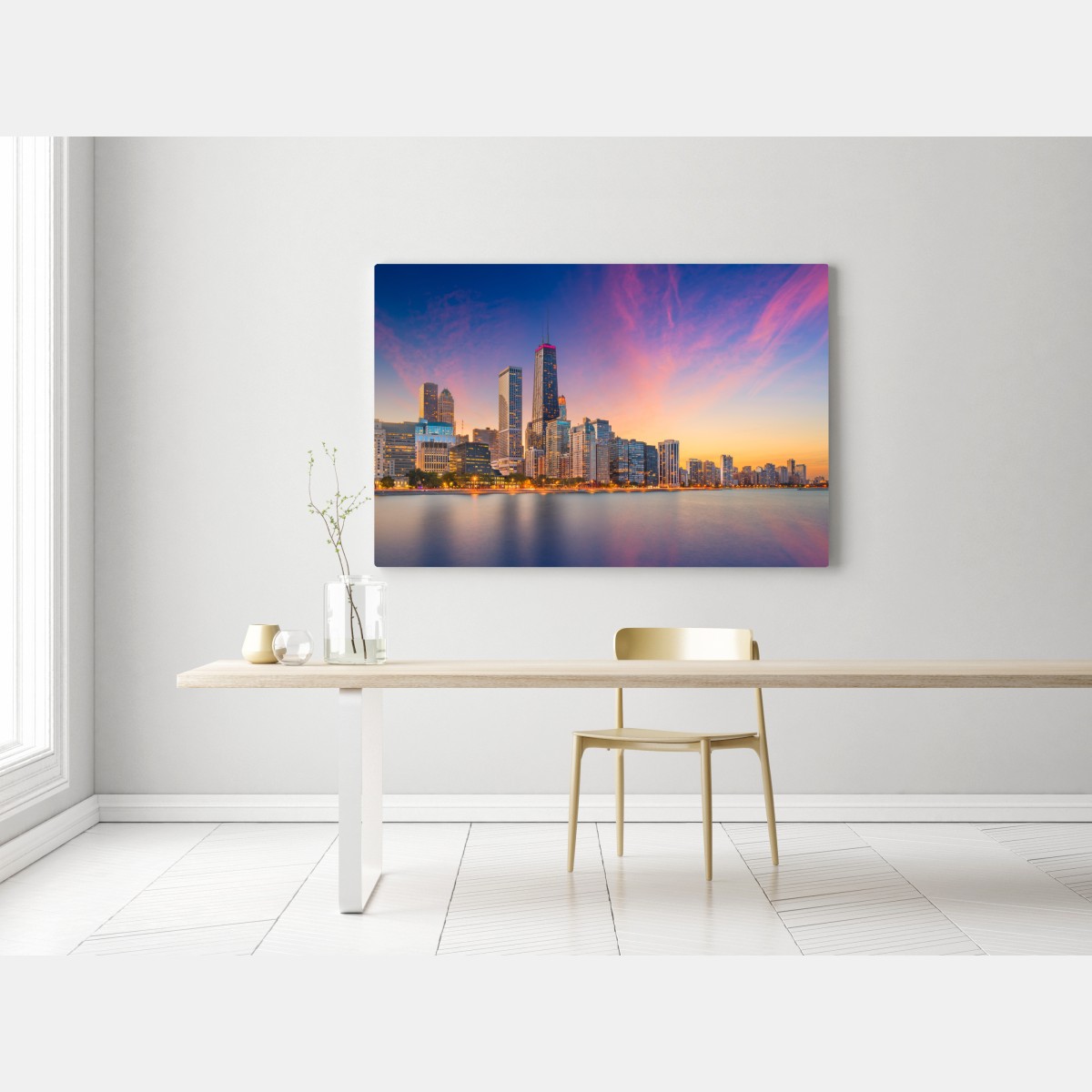 Obraz na płótnie panorama Chicago o zmierzchu – Wallissimo® Obraz na płótnie panorama Chicago o zmierzchu – Wallissimo®