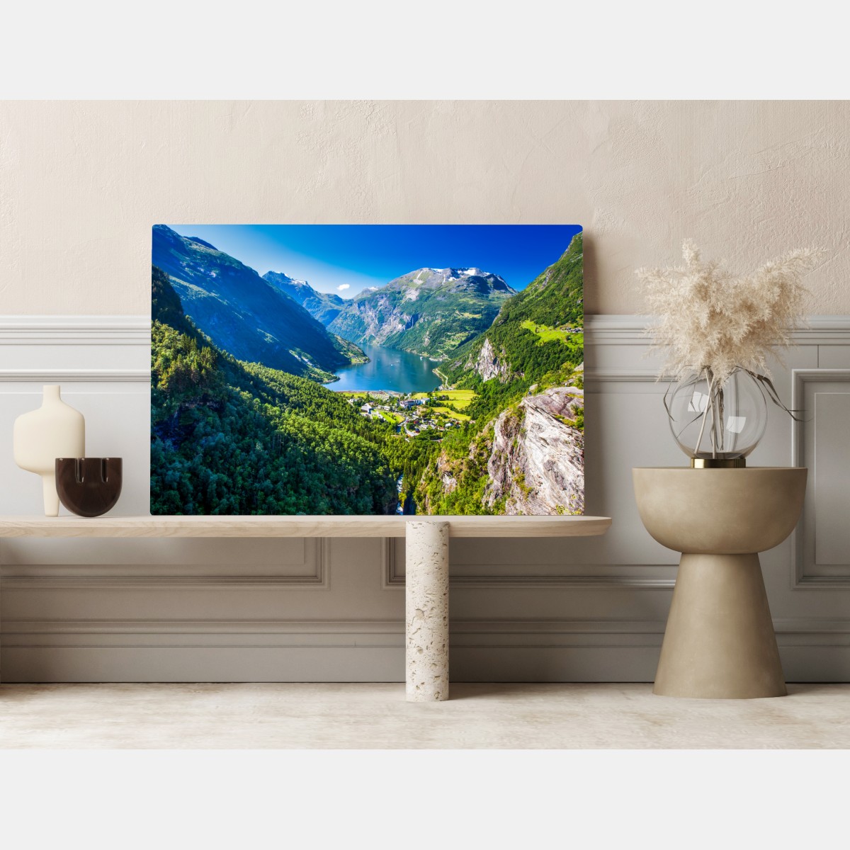 Obraz na płótnie Geirangerfjord panorama górska – Wallissimo® Obraz na płótnie Geirangerfjord panorama górska – Wallissimo®