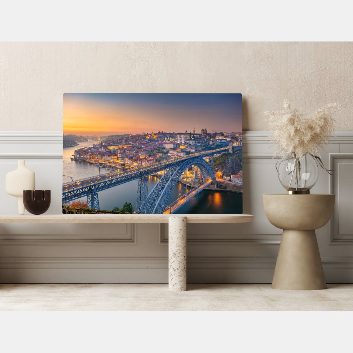 Obraz na płótnie panorama Porto o zmierzchu z mostem Dom Luís I – Wallissimo® Obraz na płótnie panorama Porto o zmierzchu z mostem Dom Luís I – Wallissimo®