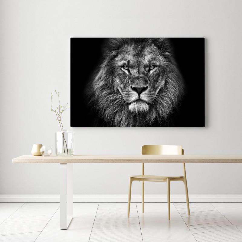Obraz na płótnie majestatyczny portret lwa w monochromie – Wallissimo® Obraz na płótnie majestatyczny portret lwa w monochromie – Wallissimo®