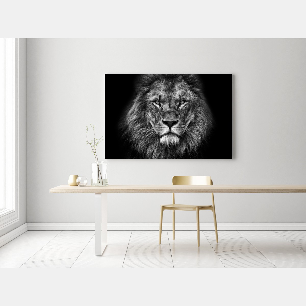 Obraz na płótnie majestatyczny portret lwa w monochromie – Wallissimo® Obraz na płótnie majestatyczny portret lwa w monochromie – Wallissimo®