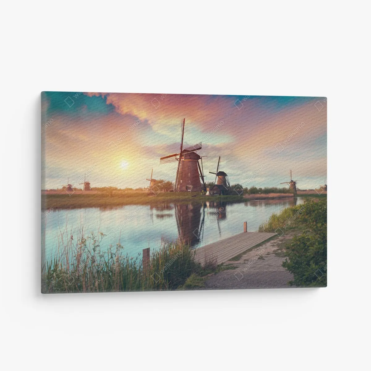 Obraz na płótnie zachód słońca nad wiatrakami w Holandii – Wallissimo® Obraz na płótnie zachód słońca nad wiatrakami w Holandii – Wallissimo®