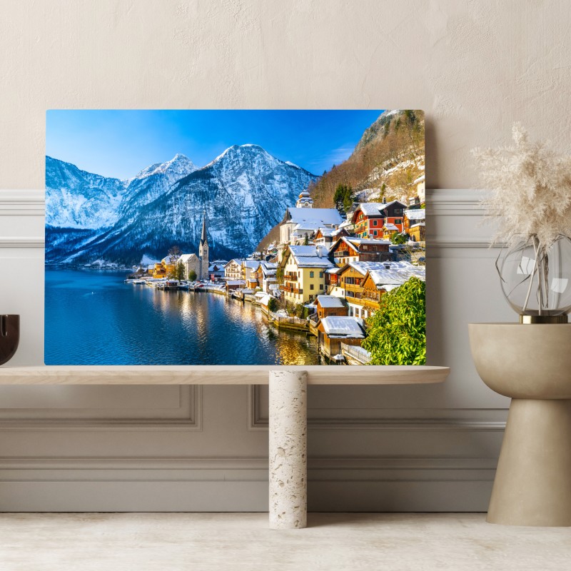 Obraz na płótnie zimowy spokój w Hallstatt — alpejska wioska nad jeziorem – Wallissimo® Obraz na płótnie zimowy spokój w Hallstatt — alpejska wioska nad jeziorem – Wallissimo®