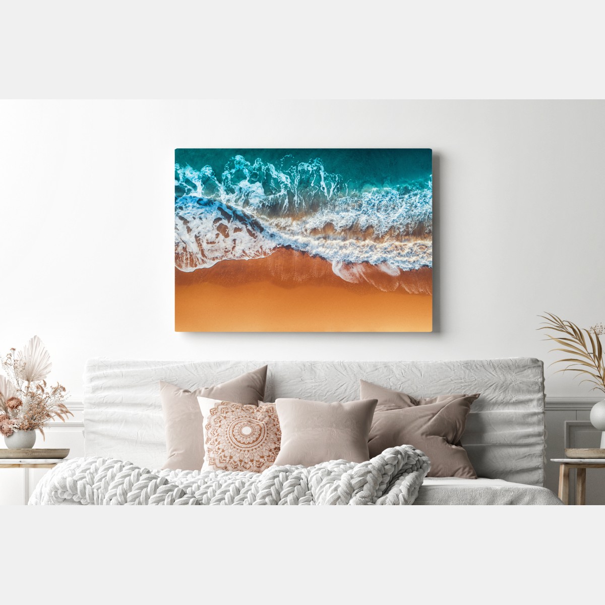 Obraz na płótnie lotnicze ujęcie turkusowych fal na piaszczystej plaży – Wallissimo® Obraz na płótnie lotnicze ujęcie turkusowych fal na piaszczystej plaży – Wallissimo®