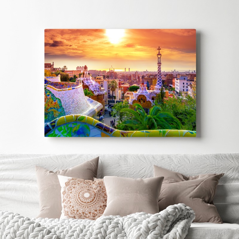 Obraz na płótnie zachód słońca nad Park Güell w Barcelonie – Wallissimo® Obraz na płótnie zachód słońca nad Park Güell w Barcelonie – Wallissimo®