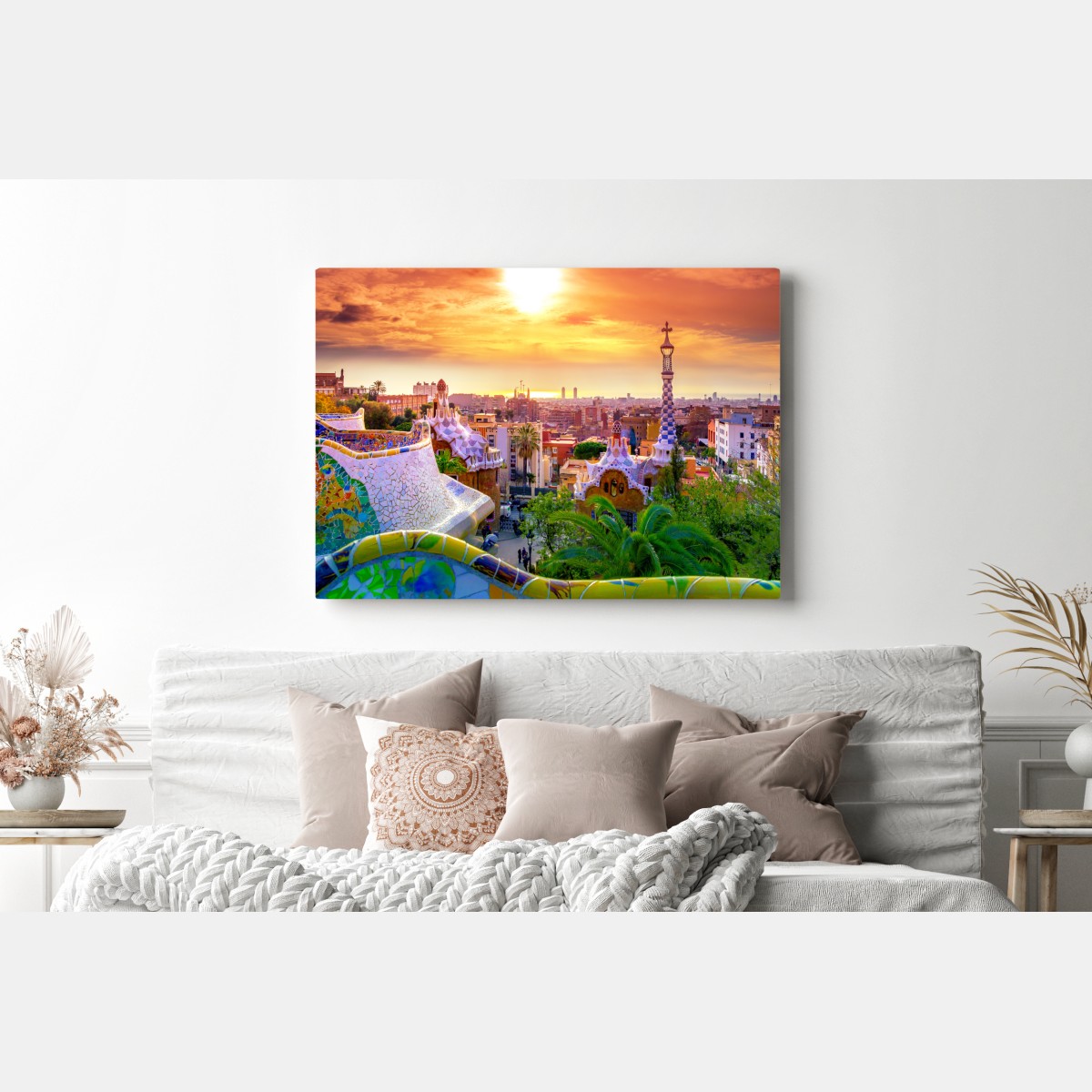 Obraz na płótnie zachód słońca nad Park Güell w Barcelonie – Wallissimo® Obraz na płótnie zachód słońca nad Park Güell w Barcelonie – Wallissimo®