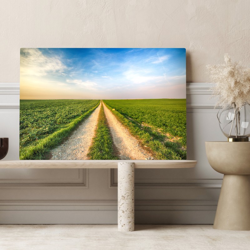 Obraz na płótnie polna droga przez zielone pola – Wallissimo® Obraz na płótnie polna droga przez zielone pola – Wallissimo®