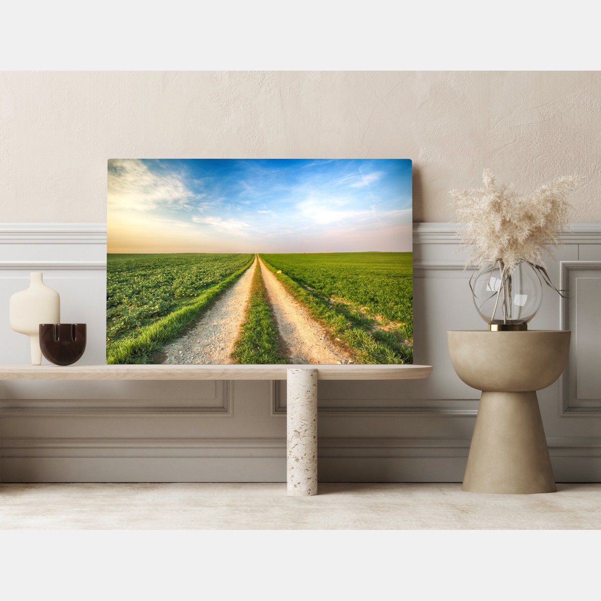 Obraz na płótnie polna droga przez zielone pola – Wallissimo® Obraz na płótnie polna droga przez zielone pola – Wallissimo®