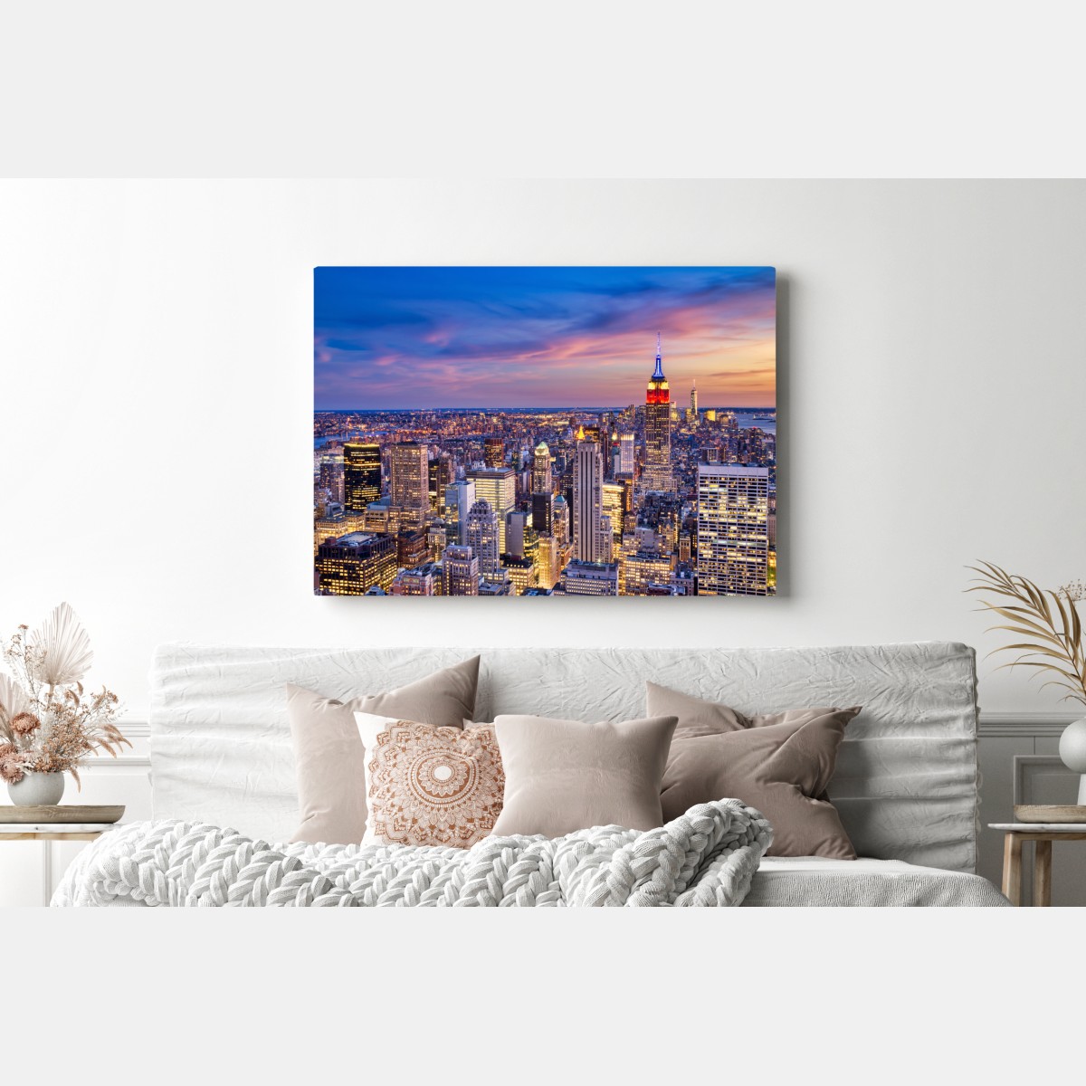 Obraz na płótnie panorama Nowego Jorku o zmierzchu – Wallissimo® Obraz na płótnie panorama Nowego Jorku o zmierzchu – Wallissimo®