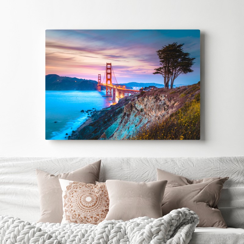 Obraz na płótnie Golden Gate Bridge o zmierzchu – Wallissimo® Obraz na płótnie Golden Gate Bridge o zmierzchu – Wallissimo®