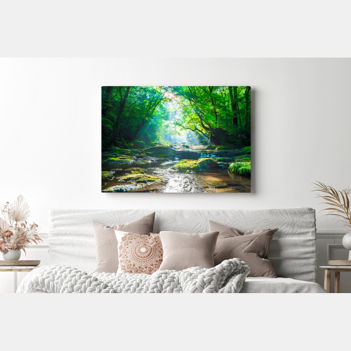 Obraz na płótnie słoneczny leśny strumień z mchem – Wallissimo® Obraz na płótnie słoneczny leśny strumień z mchem – Wallissimo®