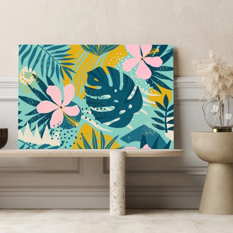 Obraz na płótnie tropikalne liście i kwiaty – Wallissimo® Obraz na płótnie tropikalne liście i kwiaty – Wallissimo®