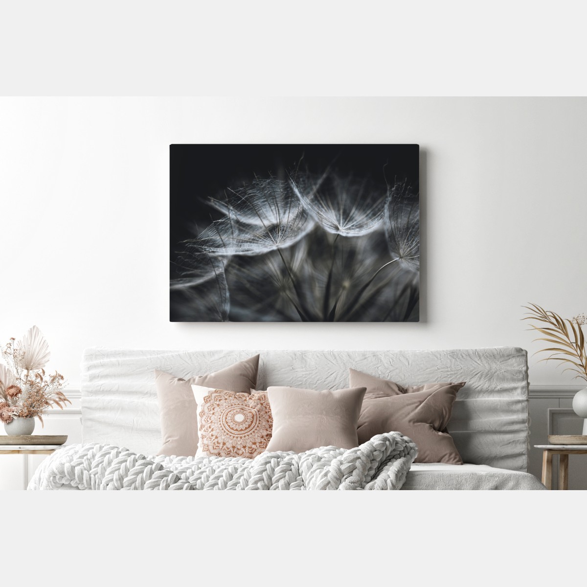 Obraz na płótnie delikatne nasiona mniszka w monochromie – Wallissimo® Obraz na płótnie delikatne nasiona mniszka w monochromie – Wallissimo®