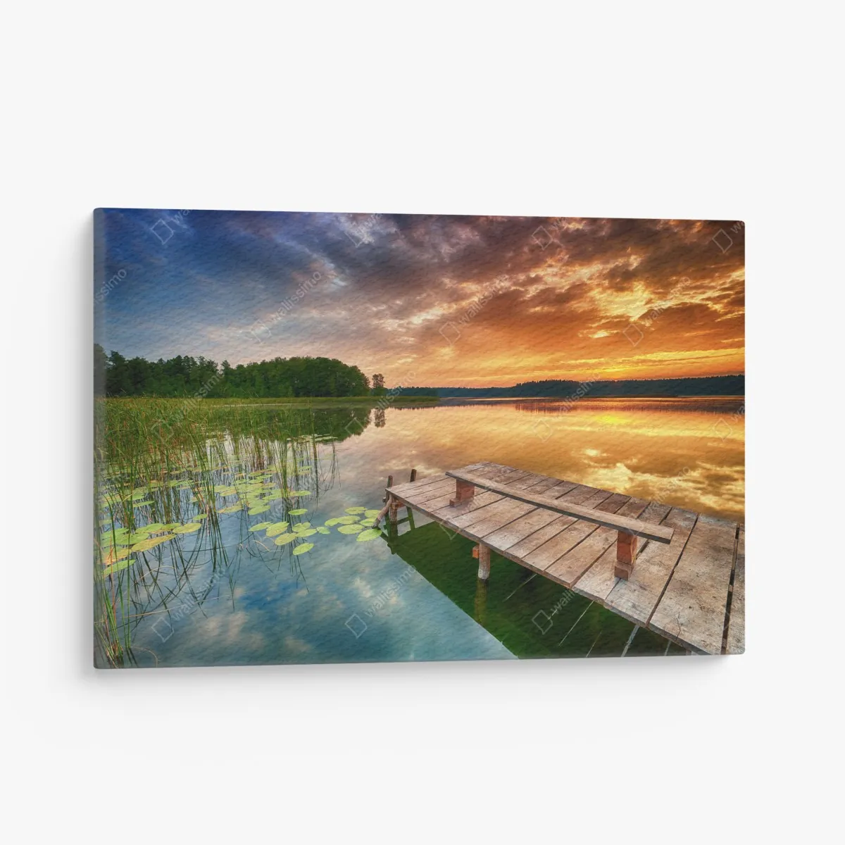 Obraz na płótnie złoty wschód słońca nad spokojnym jeziorem – Wallissimo® Obraz na płótnie złoty wschód słońca nad spokojnym jeziorem – Wallissimo®