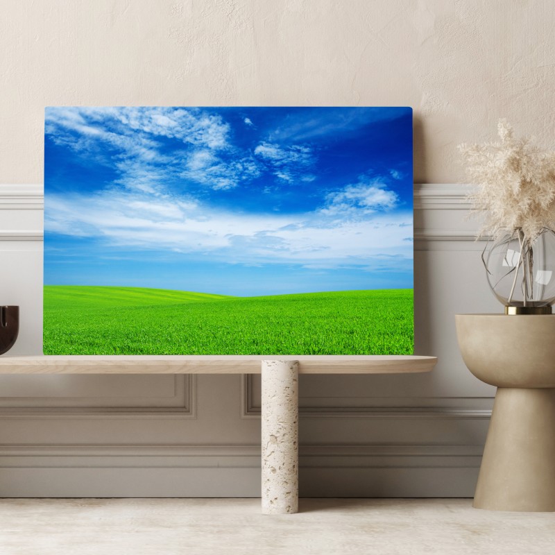 Obraz na płótnie zielona łąka pod błękitnym niebem – Wallissimo® Obraz na płótnie zielona łąka pod błękitnym niebem – Wallissimo®