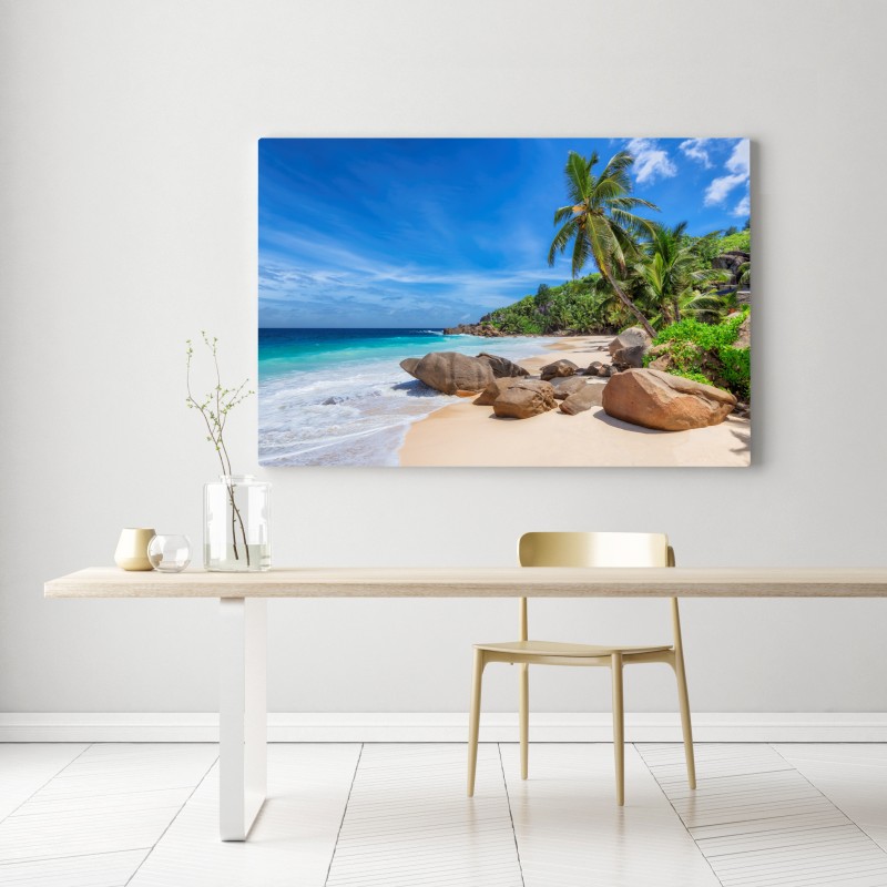 Obraz na płótnie tropikalna plaża z palmami – Wallissimo® Obraz na płótnie tropikalna plaża z palmami – Wallissimo®