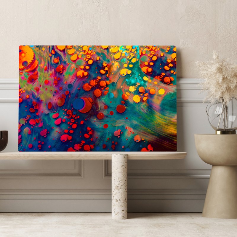 Obraz na płótnie żywe turkusowo-pomarańczowe marmurkowe dzieło – Wallissimo® Obraz na płótnie żywe turkusowo-pomarańczowe marmurkowe dzieło – Wallissimo®