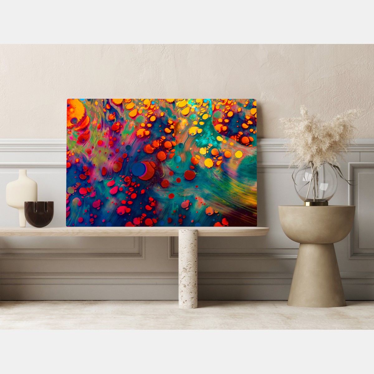 Obraz na płótnie żywe turkusowo-pomarańczowe marmurkowe dzieło – Wallissimo® Obraz na płótnie żywe turkusowo-pomarańczowe marmurkowe dzieło – Wallissimo®