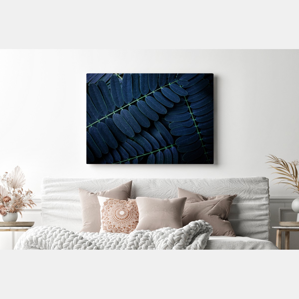 Obraz na płótnie niebieski wzór liści – Wallissimo® Obraz na płótnie niebieski wzór liści – Wallissimo®