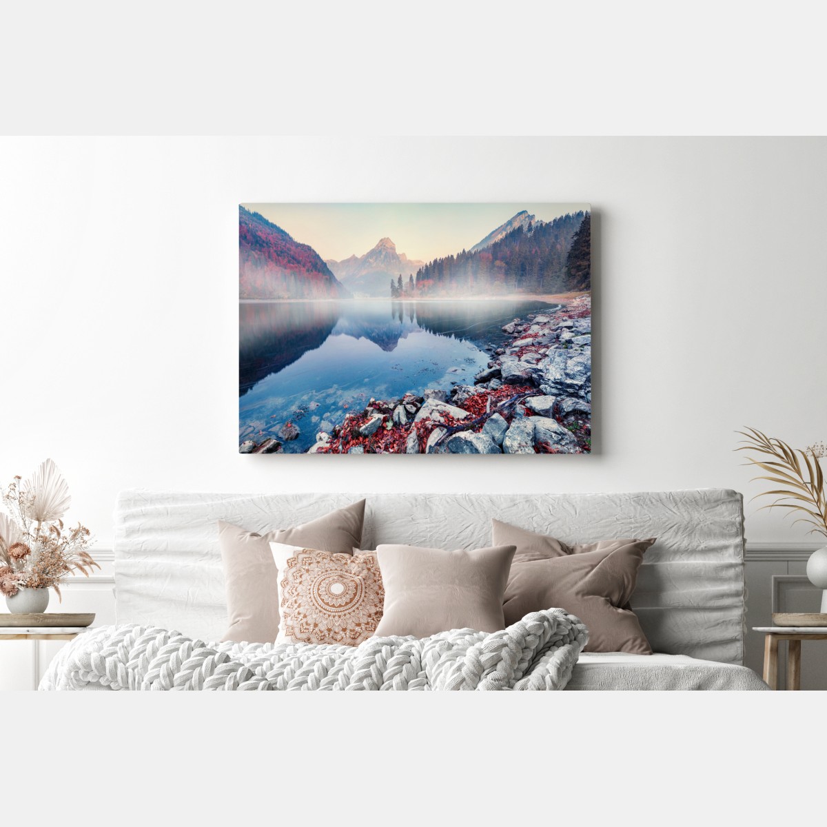 Obraz na płótnie mglisty jesienny poranek nad Obersee, Alpy Szwajcarskie – Wallissimo® Obraz na płótnie mglisty jesienny poranek nad Obersee, Alpy Szwajcarskie – Wallissimo®