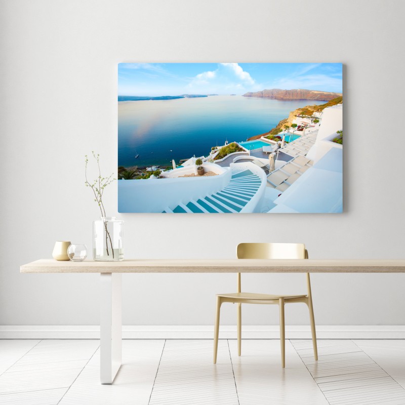 Obraz na płótnie Santorini widok na morze z tarasu – Wallissimo® Obraz na płótnie Santorini widok na morze z tarasu – Wallissimo®