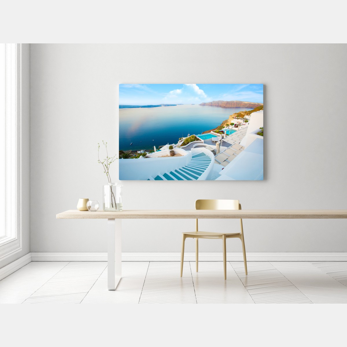 Obraz na płótnie Santorini widok na morze z tarasu – Wallissimo® Obraz na płótnie Santorini widok na morze z tarasu – Wallissimo®