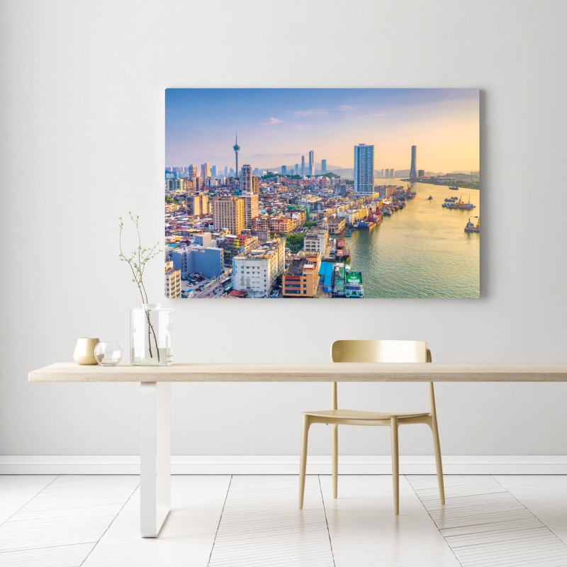 Obraz na płótnie Macao panorama miasta o zachodzie słońca – Wallissimo® Obraz na płótnie Macao panorama miasta o zachodzie słońca – Wallissimo®