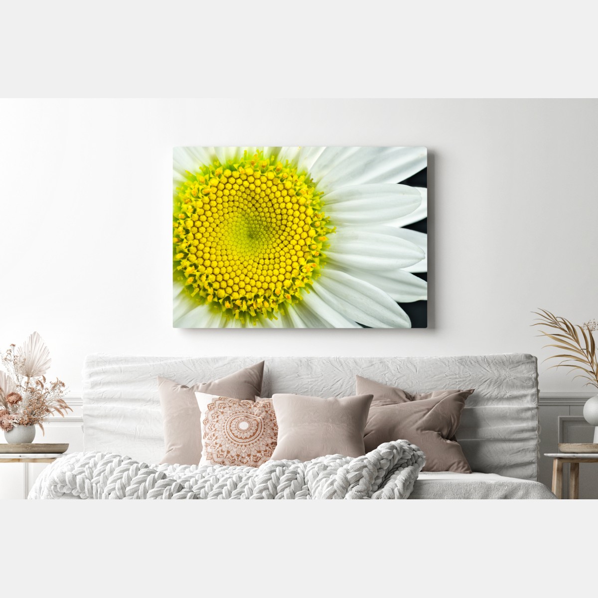 Obraz na płótnie makro stokrotki w spiralnym wzorze – Wallissimo® Obraz na płótnie makro stokrotki w spiralnym wzorze – Wallissimo®