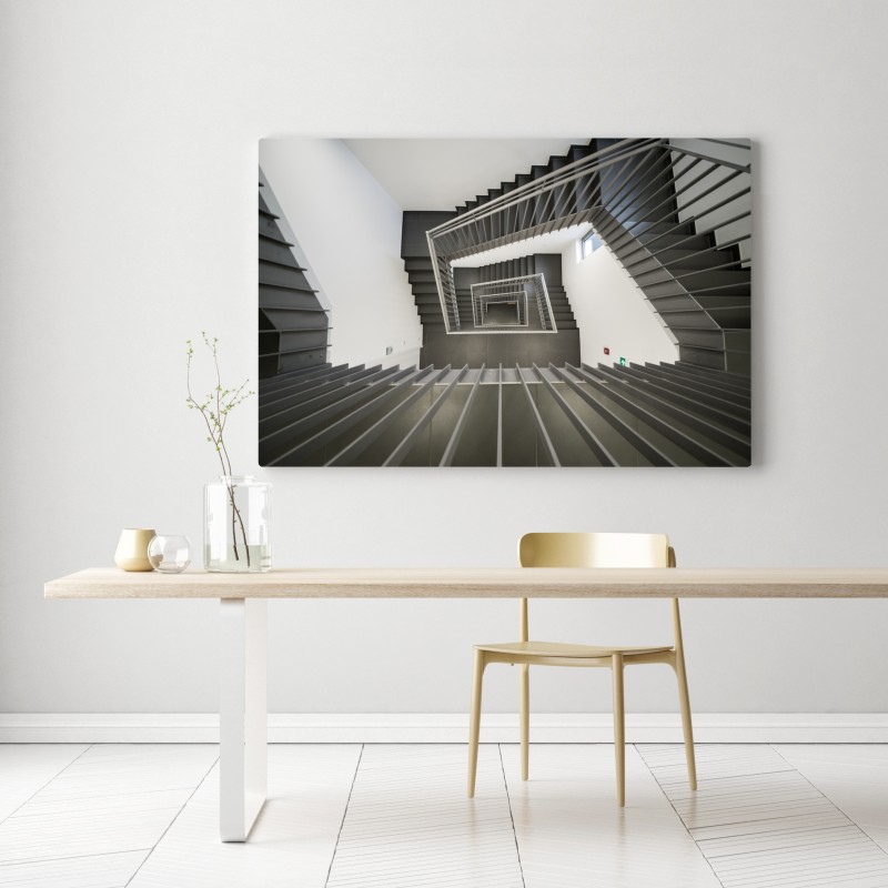 Obraz na płótnie geometryczna klatka schodowa w perspektywie – Wallissimo® Obraz na płótnie geometryczna klatka schodowa w perspektywie – Wallissimo®