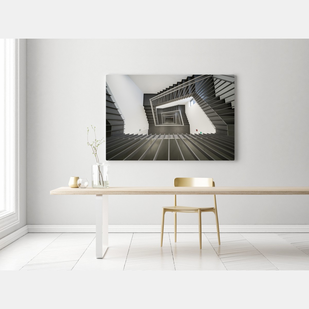 Obraz na płótnie geometryczna klatka schodowa w perspektywie – Wallissimo® Obraz na płótnie geometryczna klatka schodowa w perspektywie – Wallissimo®