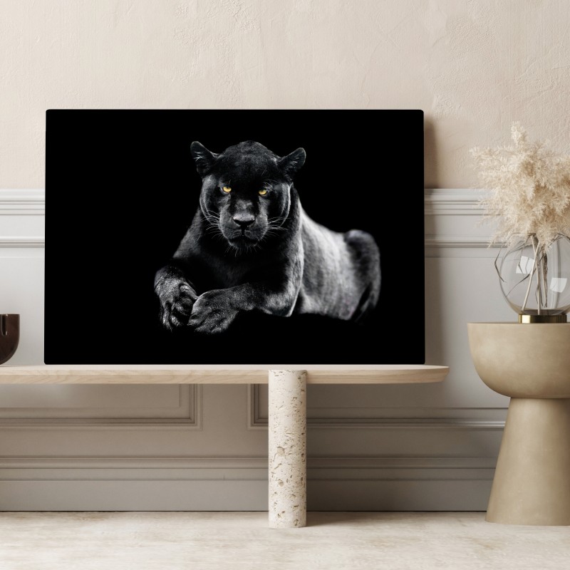 Obraz na płótnie portret czarnej pantery na czarnym tle – Wallissimo® Obraz na płótnie portret czarnej pantery na czarnym tle – Wallissimo®