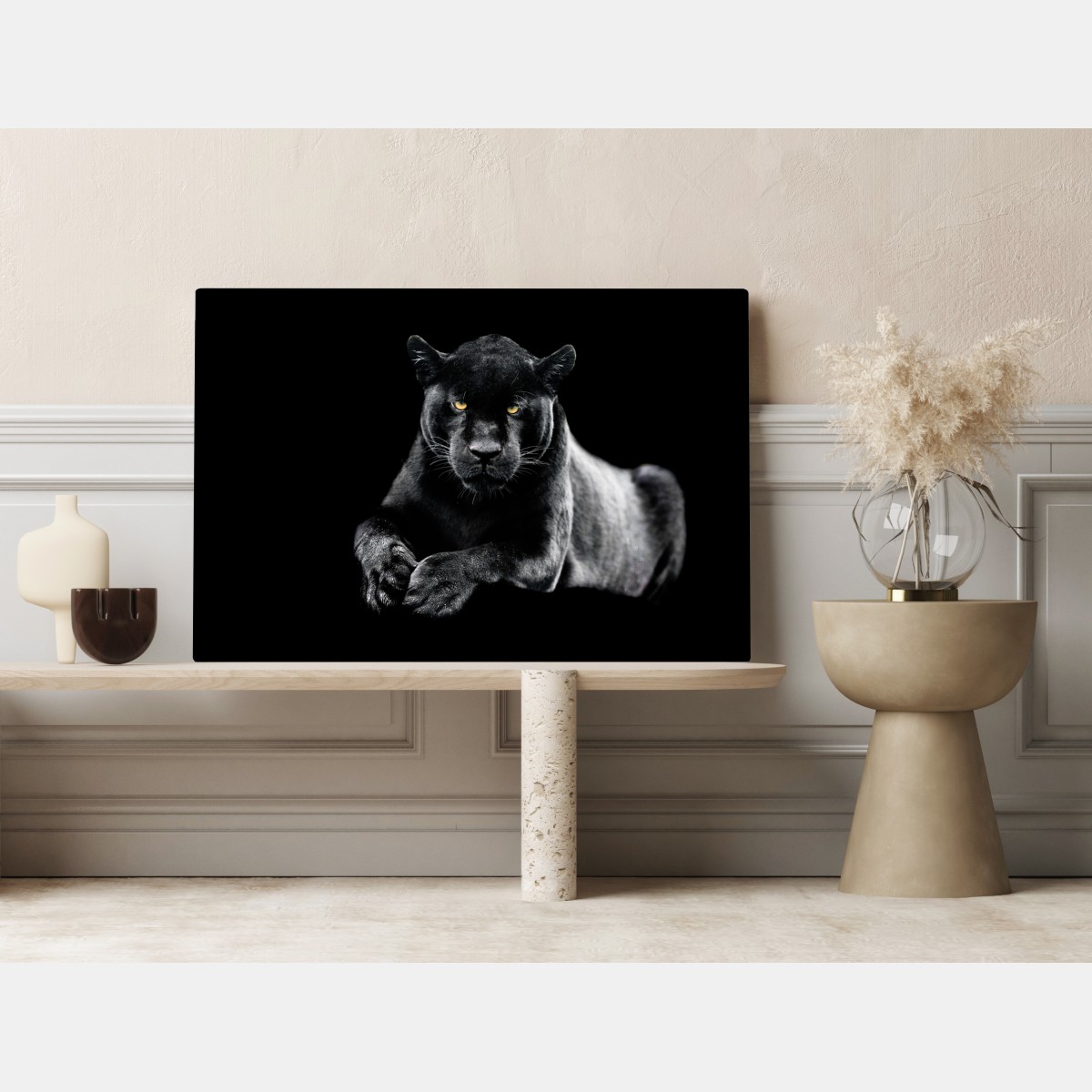 Obraz na płótnie portret czarnej pantery na czarnym tle – Wallissimo® Obraz na płótnie portret czarnej pantery na czarnym tle – Wallissimo®