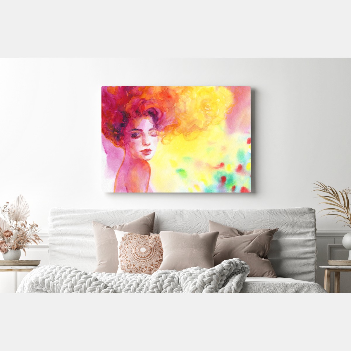 Obraz na płótnie promienny akwarelowy portret kobiety – Wallissimo® Obraz na płótnie promienny akwarelowy portret kobiety – Wallissimo®