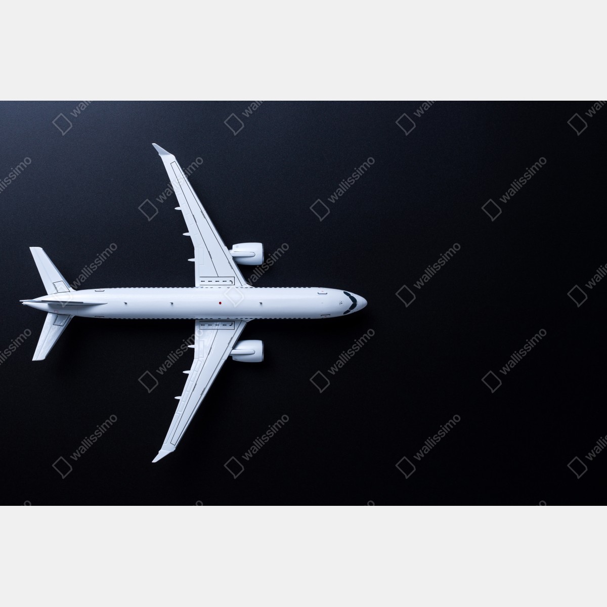Obraz na płótnie biały samolot widok z góry na czarnym tle – Wallissimo® Obraz na płótnie biały samolot widok z góry na czarnym tle – Wallissimo®