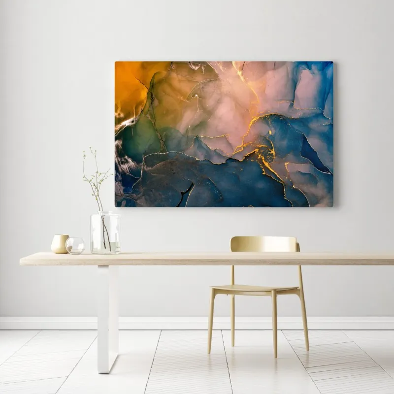Obraz na płótnie niebiesko-złoty abstrakcyjny marmur – Wallissimo® Obraz na płótnie niebiesko-złoty abstrakcyjny marmur – Wallissimo®