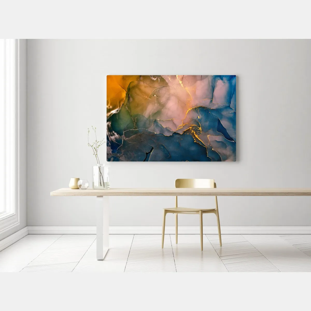 Obraz na płótnie niebiesko-złoty abstrakcyjny marmur – Wallissimo® Obraz na płótnie niebiesko-złoty abstrakcyjny marmur – Wallissimo®