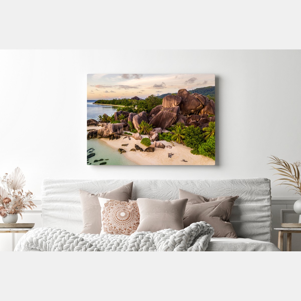 Obraz na płótnie Anse d'Argent tropikalna plaża z granitowymi głazami – Wallissimo® Obraz na płótnie Anse d'Argent tropikalna plaża z granitowymi głazami – Wallissimo®
