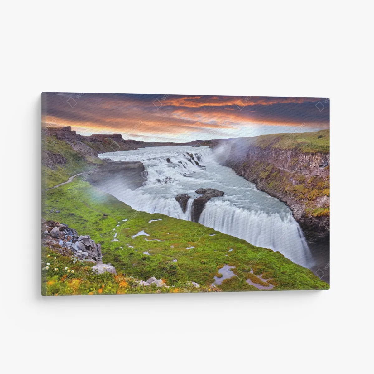 Obraz na płótnie panoramiczny widok wodospadu Gullfoss – Wallissimo® Obraz na płótnie panoramiczny widok wodospadu Gullfoss – Wallissimo®