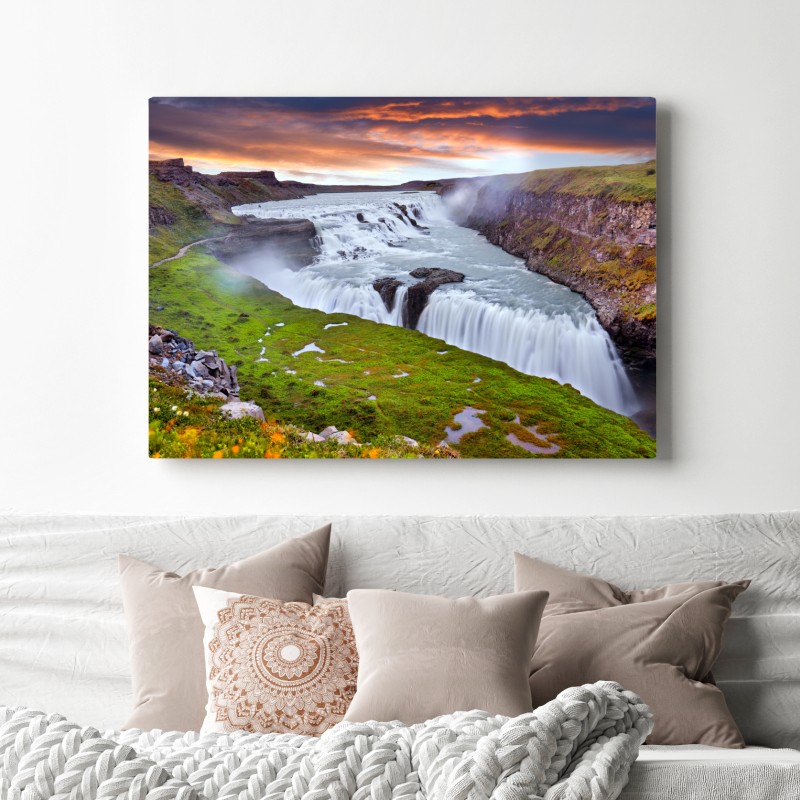 Obraz na płótnie panoramiczny widok wodospadu Gullfoss – Wallissimo® Obraz na płótnie panoramiczny widok wodospadu Gullfoss – Wallissimo®