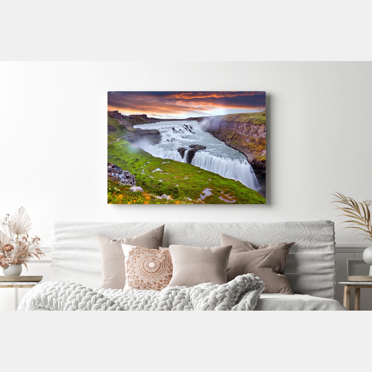 Obraz na płótnie panoramiczny widok wodospadu Gullfoss – Wallissimo® Obraz na płótnie panoramiczny widok wodospadu Gullfoss – Wallissimo®