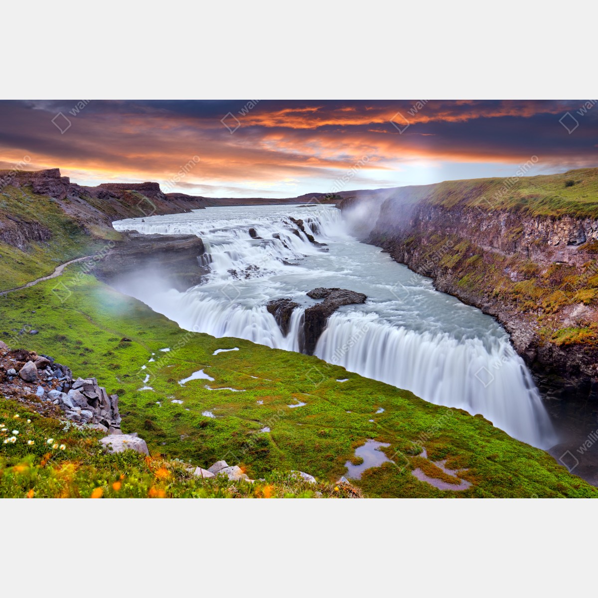 Obraz na płótnie panoramiczny widok wodospadu Gullfoss – Wallissimo® Obraz na płótnie panoramiczny widok wodospadu Gullfoss – Wallissimo®